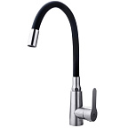 A54301-7 Смеситель для кухни (сатин/черный) нерж, d35, гибкий излив H=190мм, гайка  FASHUN (10)