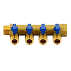 Коллектор с шар. кранами 3/4"х1/2"м, 4 выхода, без цанг плоское уплотнение VIEIR  VR714 (30/1шт)