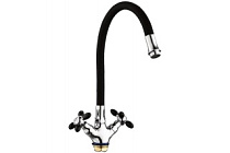 A44127-7 Смеситель для кухни (черный/хром) силумин, гибкий излив, гайка  FASHUN (10)