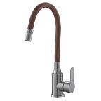 A54101-16 Смеситель для кухни (сатин/коричневый) нерж, d35, гибкий излив H=179мм, гайка  FASHUN (10)