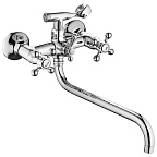 А2619 Смеситель ванно-душевой с гарнитуром (хром) лат, двухручковый, излив L350мм  FASHUN (10)