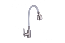 A54101+N7346 Смеситель для кухни (сатин/белый) нерж, d35, гибкий излив, гайка  FASHUN (10)