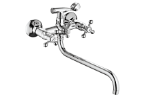 A2619-2 Смеситель ванно-душевой с гарнитуром (хром) лат, двухручковый, S-излив L35мм  FASHUN (10)