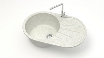 Мойка МАТОВАЯ 110/Q15 (БЕЛЫЙ ГРАНИТ) AQUADREAM, овал с крылом, 730х450х215   OFF