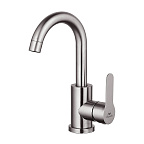 A54001N-1 Смеситель для кухни/умывальника (сатин) нерж, d35, С-излив H=160мм, гайка  FASHUN (10)