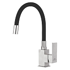 A54302-7 Смеситель для кухни (сатин/черный) нерж, d35, гибкий излив H=175мм, гайка  FASHUN (10)