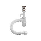 32035-А Сифон д/кух бутылочный 1 1/4"*40 (отвод, металл.выпуск клик-клак, г/т 40*40/50),  ОРИО (40)
