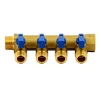 Коллектор с шар. кранами 3/4"х1/2"м, 4 выхода, без цанг плоское уплотнение VIEIR  VR714 (30/1шт)