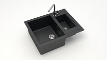 Мойка МАТОВАЯ 19/Q4 (ЧЁРН) AQUADREAM, двухчашевая, 605х490х210   OFF