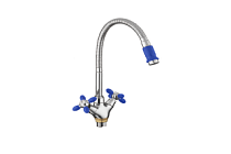 A43127-11 Смеситель для кухни (синий/хром) силумин, гибкий излив, гайка  FASHUN (10)