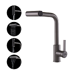 A56131-17 Смеситель для кухни, вытяжная лейка 4 режима (графит) оруж.сталь H=240мм d35  FASHUN