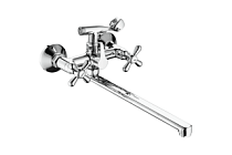 A2225 Смеситель ванно-душевой с гарнитуром (хром) лат, двухручковый, Г-излив L370мм  FASHUN (10)