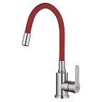 A54101-10 Смеситель для кухни (сатин/красный) нерж, d35, гибкий излив H=179мм, гайка  FASHUN (10)