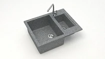 Мойка МАТОВАЯ 19/Q8 (ТЁМНО СЕРАЯ) AQUADREAM, двухчашевая, 605х490х210   OFF