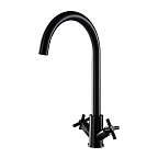 A54028-7 Смеситель для кухни двухручковый (черный) нерж, d35, С-излив H=269мм, гайка  FASHUN (10)