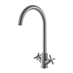 A54028 Смеситель для кухни двухручковый (сатин) нерж, d35, С-излив H=269мм, гайка  FASHUN (10)