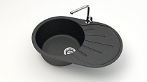 Мойка МАТОВАЯ 110/Q4 (ЧЁРН) AQUADREAM, овал с крылом, 730х450х215