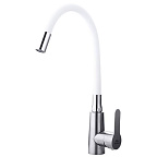 A54301-8 Смеситель для кухни (сатин/белый) нерж, d35, гибкий излив H=190мм, гайка  FASHUN (10)