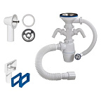 45139-Б Сифон д/кух бутылочный 3 1/2"*40 (два отвода, перелив (прямоуг. и кругл), г/т), ОРИО (20)