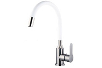 A54101-8 Смеситель для кухни (сатин/белый) нерж, d35, гибкий излив H=179мм, гайка  FASHUN (10)