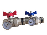 Кран шар. для коллектора с полусгоном и термометром (син. + красн.) VR1102